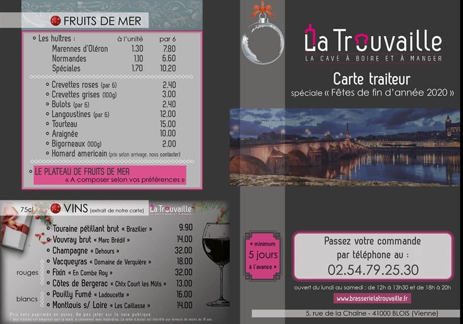 La Brasserie La Trouvaille Vous Presente Sa Carte Traiteur Speciale Fetes De Fin D Annee Rc Blois